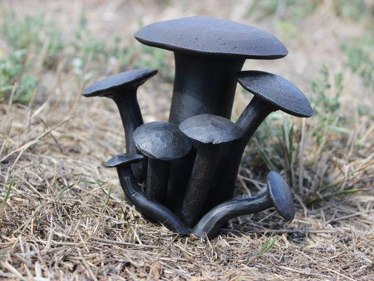 Forged Mushroom Garden Sculpture