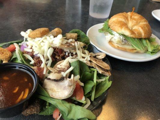 Spinach salad & chicken salad croissant