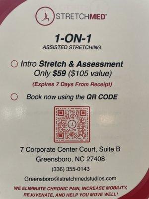 StretchMED is offering a $49 Intro Stretch ($10 savings) until 1/31/23 to Welcome you to a Healthier New YOU and a Happy New Year!