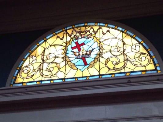 Stained glass window upstairs.