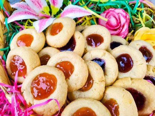 Strawberry, Orange and Blueberry Thumbprint Cookies