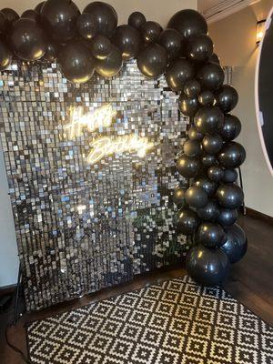 Photo Booth backdrop with LED happy birthday sign