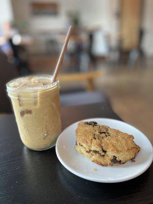 Iced honey cinnamon latte with macadamia milk