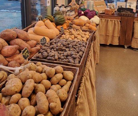 Huge selection of potatoes and winter squash including special varieties such as honey nut and pinto potatoes!