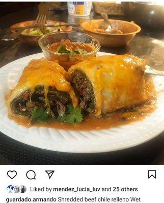 Beef chile relleno wet burrito