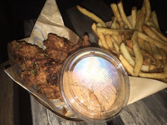 Spanish fried chicken ($13.95) and fries ($5.50)