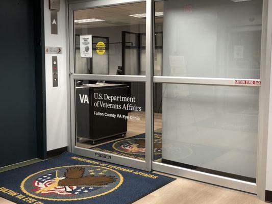 Sliding door leads to the Fulton County VA Eye Clinic.