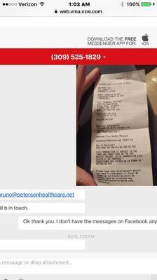 The receipt from my dad's account