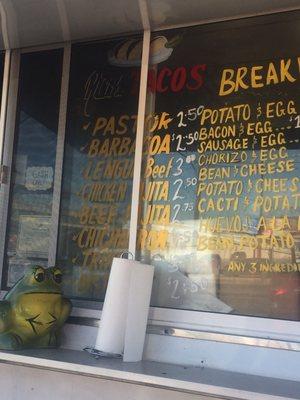 Menu- Breakfast Taco Prices