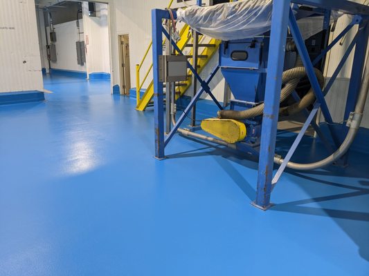 Blue floor in a commercial facility