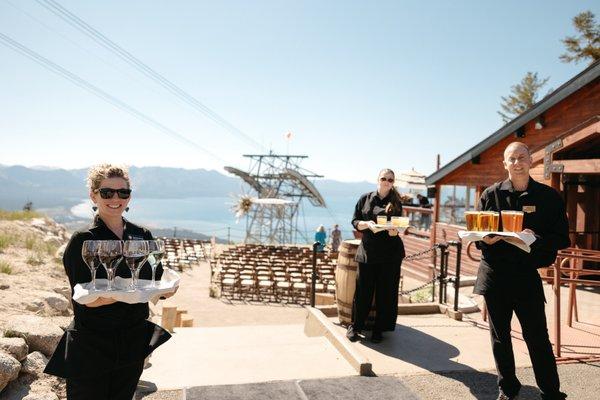 Staff with welcome drinks for all the guests!