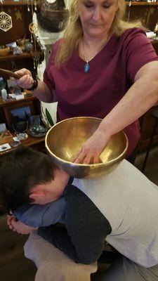 Vibrational massage with Tibetan singing bowls.