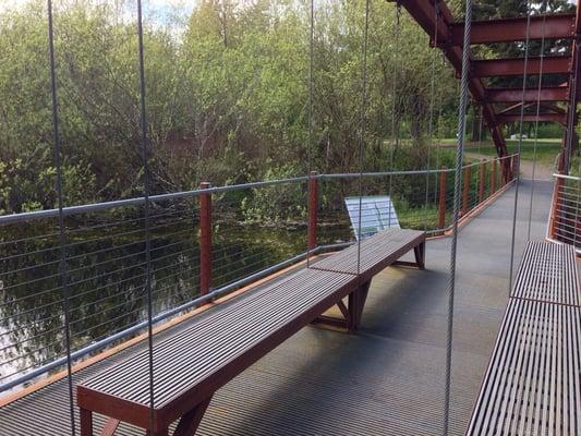 Floating bridge with benches