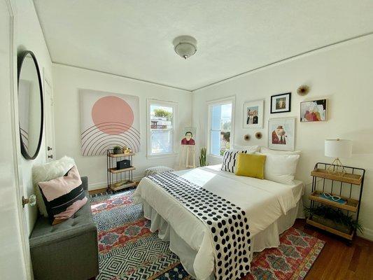 Eclectic bedroom in Alameda's East End neighborhood.