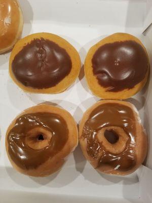 Maple glazed, chocolate iced custard-filled donuts