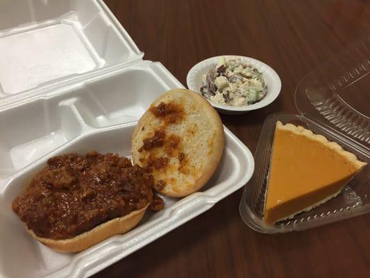 Sloppy joe, chicken salad and of course my .90 sweet potato pie slice