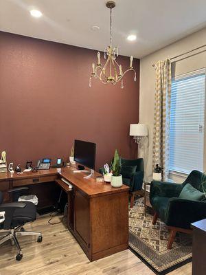 Accent wall and chandelier