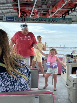 Dancing on the dolphin cruise on the Pink Boat!