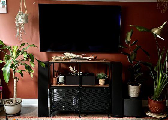 Full home theater installation hidden wires and 3.1 surround sound.