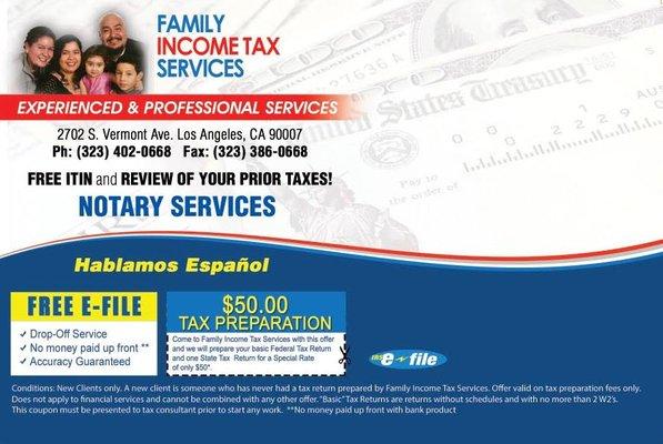 $50 Basic Tax Prep or $50 off complex tax preparation!