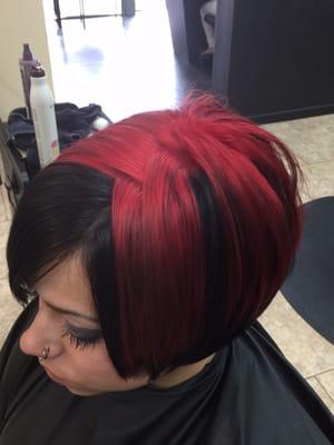 A great look with a big pop of red,  Who said blondes have more fun!