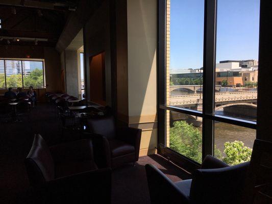 Comfortable seating overlooking the city.