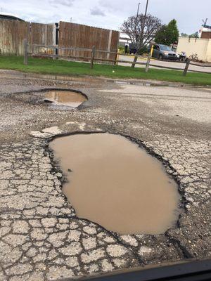 Greeted by two giant potholes in the driveway. We came in at night so it looked like they were shallow puddles, wrong!