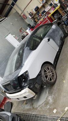 Scion tc getting primed getting ready to sand for paint