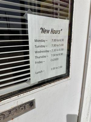 New hours as of 3/6/2024.