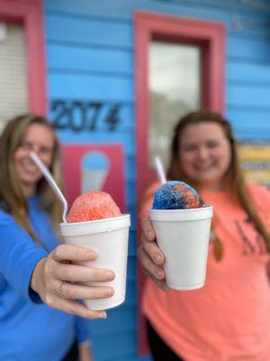 tigers blood stuffed with ice cream snoball and a shark attack snoball