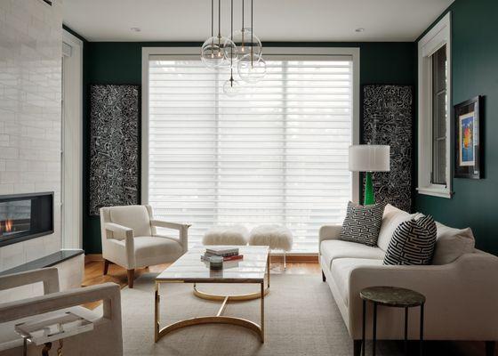 Hunter Douglas Silhouette shades diffuse incoming light and work well when treating large openings with a single shade.