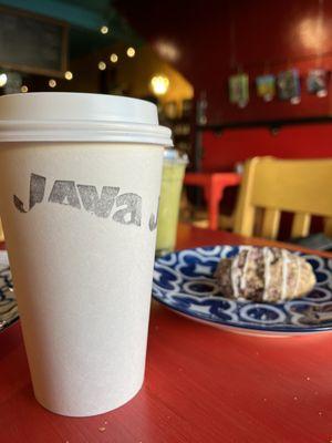 A nice chai latte and a raspberry scone