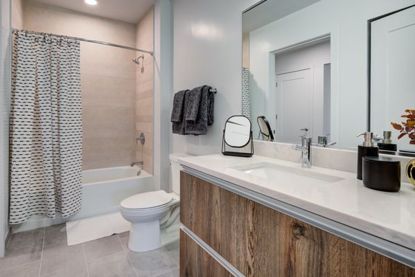 Bathroom looking towards bed