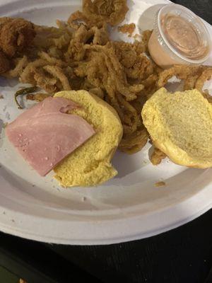 Ham and cheese slider with onion rings