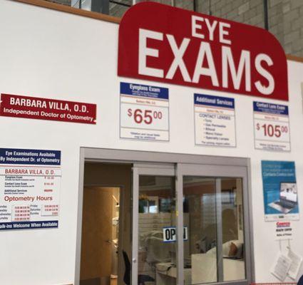 $65 for eyeglass exam. $105 for contacts exam.