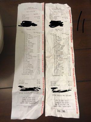 2 receipts one thrown out in my yard the other with my pizza box. 1 says register 1 and the other says register 2.  The only difference,