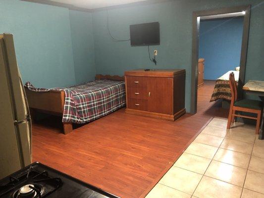 3 beds and kitchen