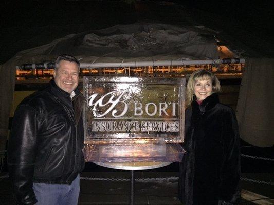 Dennis Bort and his lovely wife Betsy, representing Bort Insurance Services in Erie, PA at Wintertime at the Maritime.