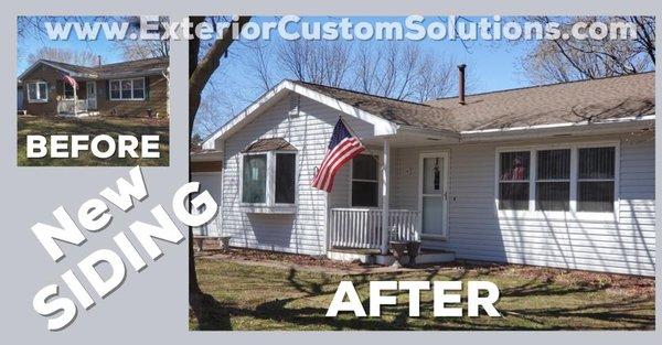 Great BEFORE & AFTER pictures for siding on this house.