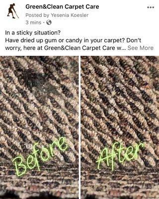 Gum on carpet before and after