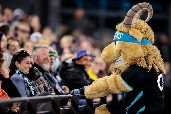 Mascot of the Switchbacks FC with fans at Weidner Field!