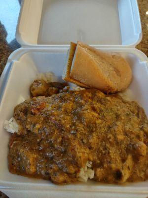 Drunken chicken with delicious Cajun bread