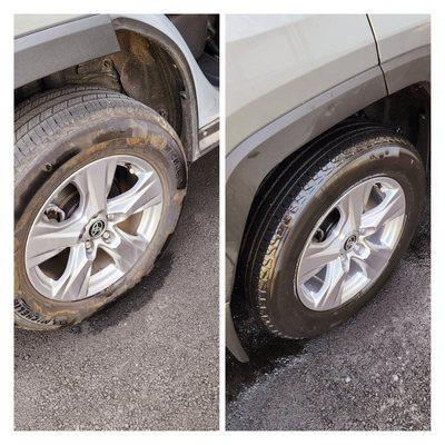 Before and after tires and wheels.