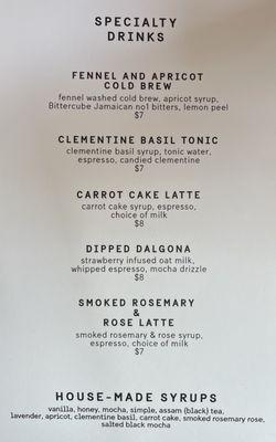 Spring drink menu