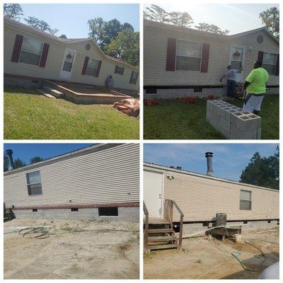 Before and After pics of block porch with brick rollout and brick rollout around the house