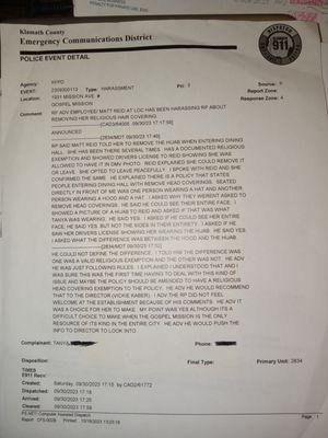 This is an incident report showing the degree of hatred and intolerence the gospel rescue mission has against muslim