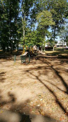 Nice playground set.  It has1 baby slide and two bigger kid slides, places to climb, and a bouncy bridge.