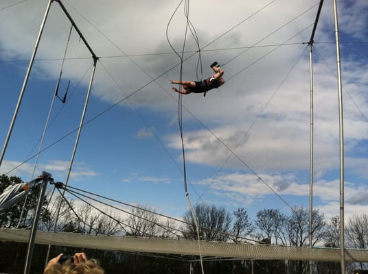 Fly School Circus Arts flying trapeze lessons with Kory Aversa and friends.