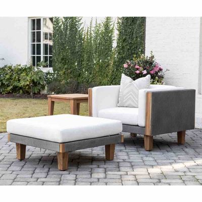 Lloyd Flanders Catalina Wicker Patio Furniture Lounge chair with Ottoman and End Table