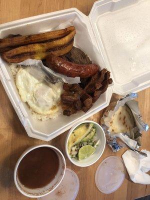 Bandeja Paisa. Carne asada was huge and under all the other stuff so hard to see in this pic.